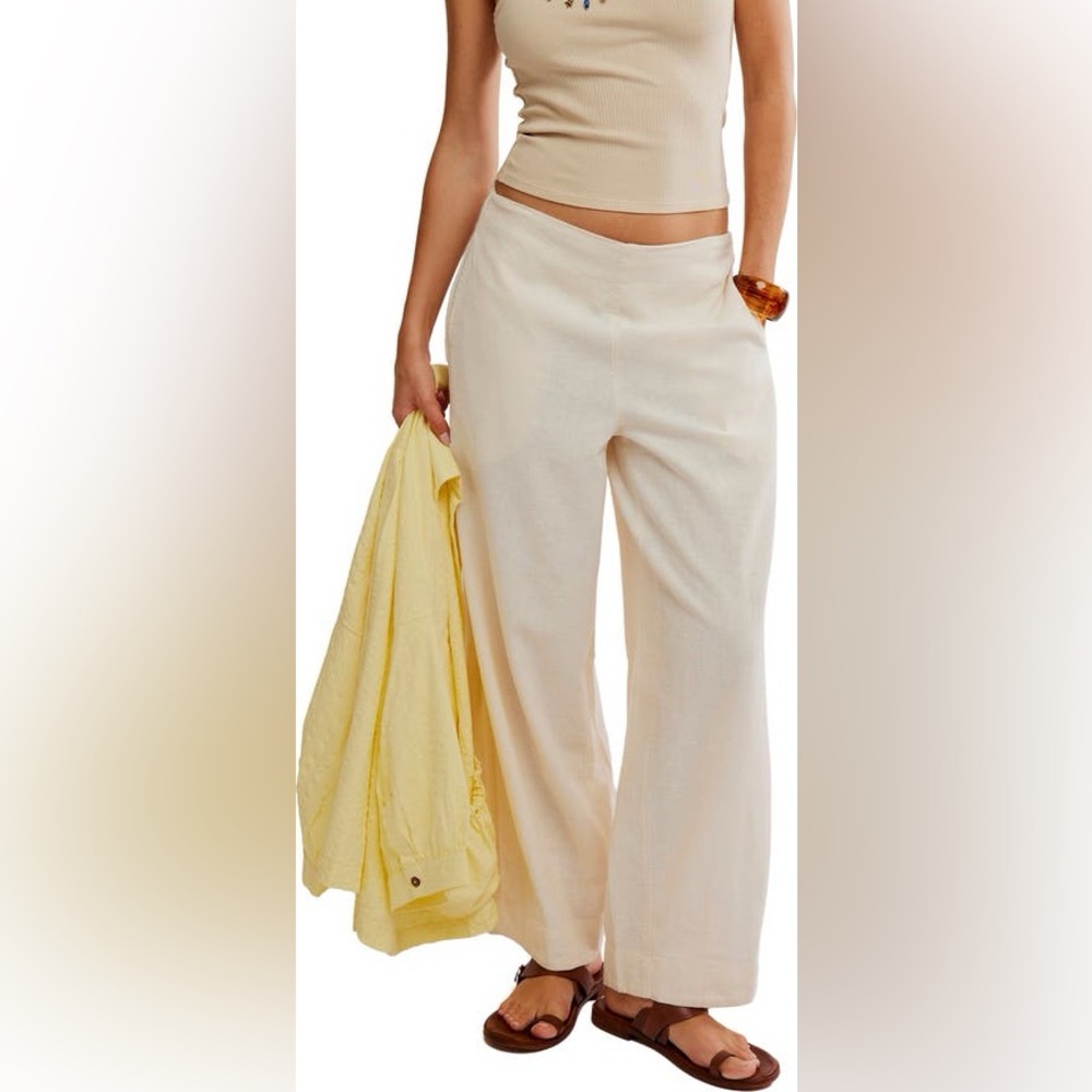 Free People Cream Wide Leg Pants